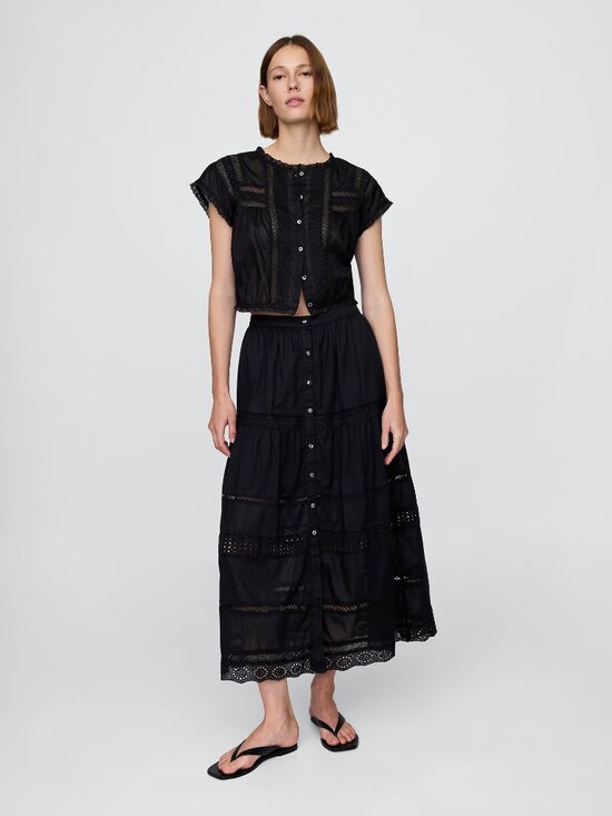 GAP Dresses & Skirts - GAP Black Tiered Lace-Trim Maxi Skirt